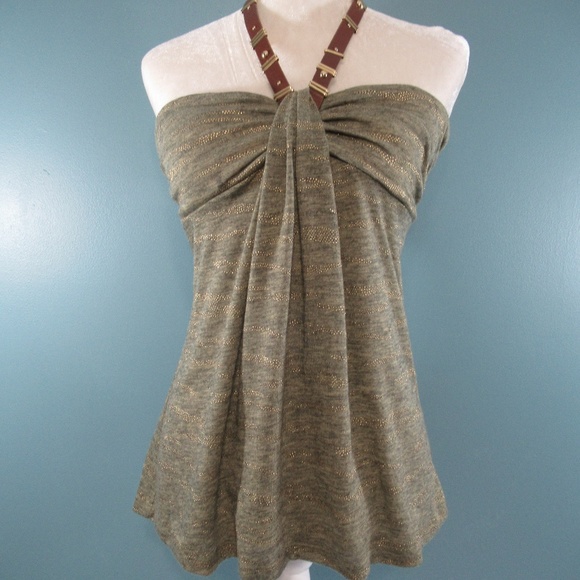 Cache Tops - Cache Olive Green Embellished Halter Top